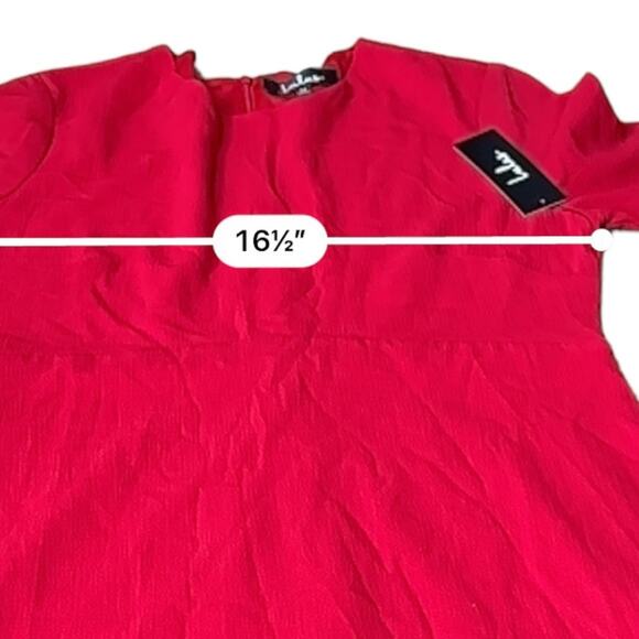 Lulus Center of Attend Red Flounce 3/4 Bell Sleeve Mini Dress Size M - Picture 10 of 12